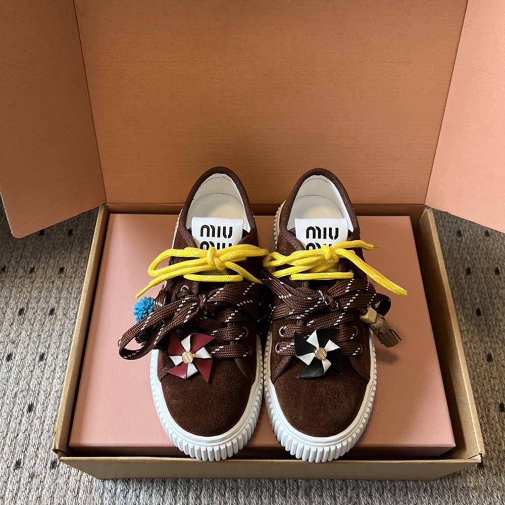 Miu Miu Embellished Platform Sneakers (Caramel Color)